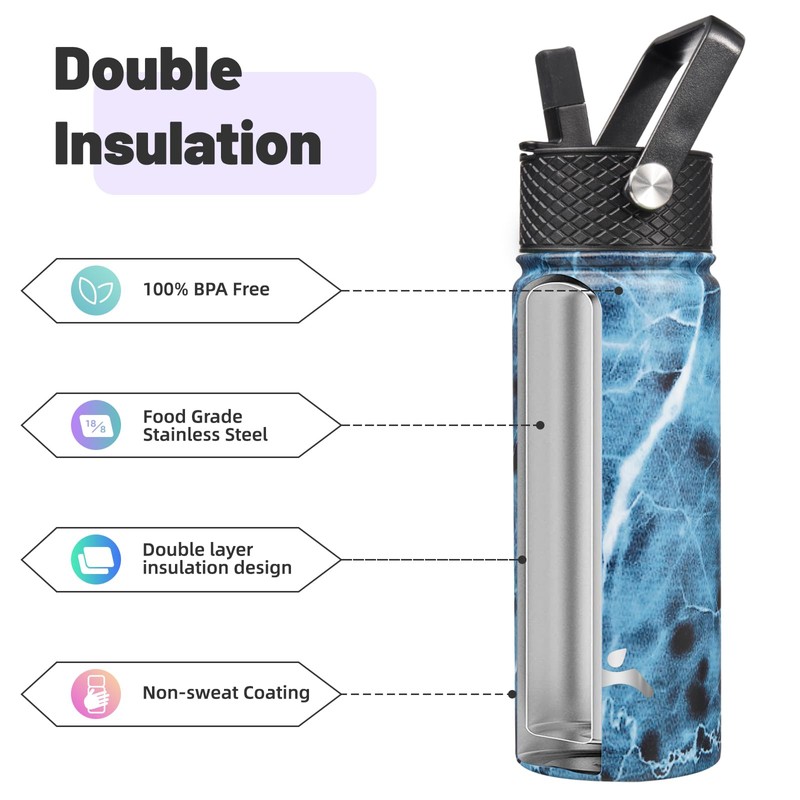 Konokyo 18 oz Insulated Water Bottle Stainless Steel Sport Bottles