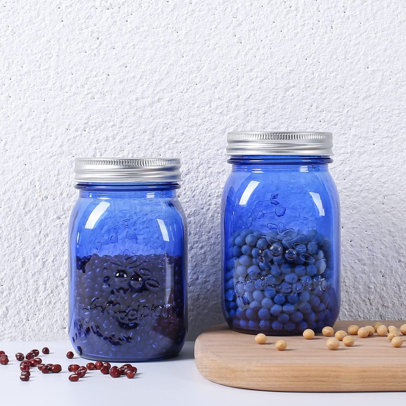 Amzcku 16 oz Blue Mason Jars with Lids，Regular Mouth Canning