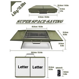 Charmline 20x14 inches Big Portable Charcoal Grill, Compact Grill with Liftable Grilling Net, Saving Space Barbeque Grill for Camping, Picnics, Gardens and Beach Parties, Green, Max