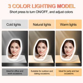 COSYGLOW Travel Makeup Mirror with Light: 3 Color Lighting Portable Mirror with Touch Screen Rechargeable Adjustable LED Lights Hexagon Vanity Mirror for Travel, Desk, Home (White)