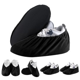 4 Pairs of Reusable Shoe Covers, Washable with Non-Slip Sole, Overshoes for Shoes for House Cleaning, Carpet Protection for Most Adults, Black