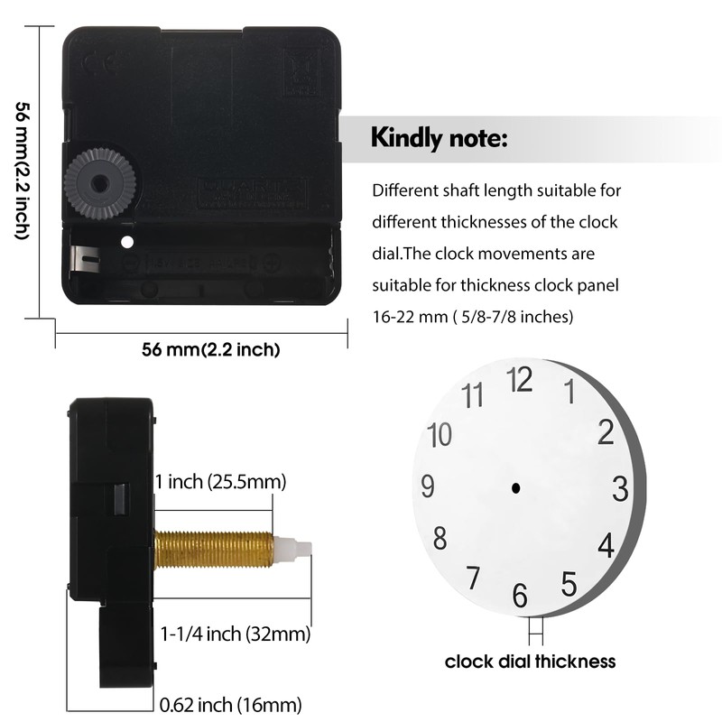 WinTaim 32 mm Long Shaft Quartz Movement, Silent Quartz Movement