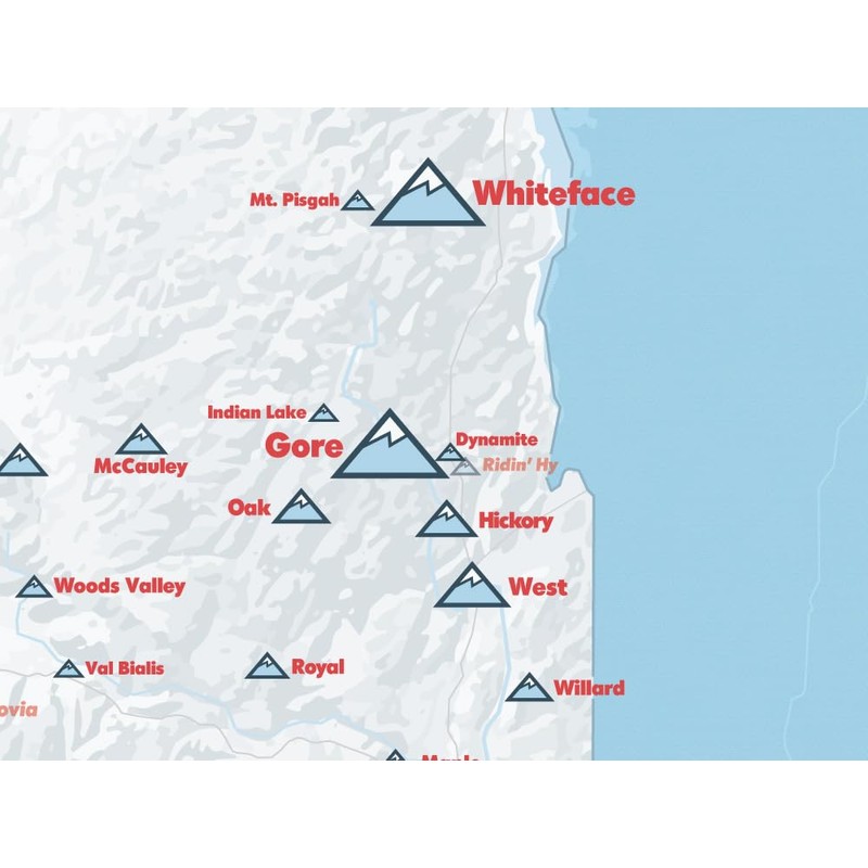 New York Ski Resorts Map 18x24 Poster (White & Light
