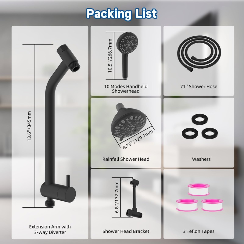 Dual Handheld Shower Head Combo, 3-Way High Pressure 10-Setting Handheld