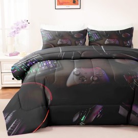 GRAT TIOC Gaming Comforter for Boys Teens,Game Bedding Sets Queen,Kids Gamer Comforter Set,Video Game Bedroom Bed Set Controller Duvet All Season 3 Piece