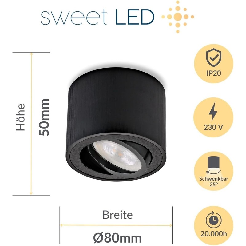 Sweet Led Surface-mounted spotlight, dimmable, black, flat, aluminium ceiling spotlights,