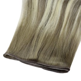 YoungSee Genius Weft Human Hair Extensions Ombre Blonde 20 Inch 25G Weft Hair Extensions Human Hair Light Ash Brown Ombre Ice Blonde Weft Extensions Sew in Hair Extension Wefts Real Human Hair