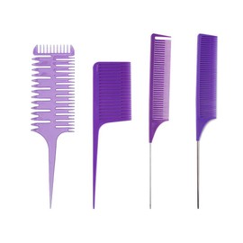 Hair Highlighting Comb Set - Professional Metal Rat Tail Teasing Comb, Dyeing Foiling Comb for Home Hairstylist and Barber (4 Pcs Purple)