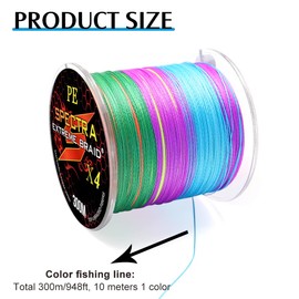 327 Yards (300m) Fishing Line, 4 Strands Stronger Multifilament PE Braid Wire, Braided Fishing Line Abrasion Resistant Superline Zero Stretch, 0.3mm Diameter, 40IB (colors)