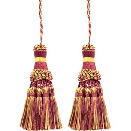 Noblesse Collection Elegant Hand Crafted 10cm (4") Key Tassel (Style# NKT-PY) Burgundy Gold Red Multicolor #1253 (Carmine Red, Yellow Gold, Dark Red) Pack of 2