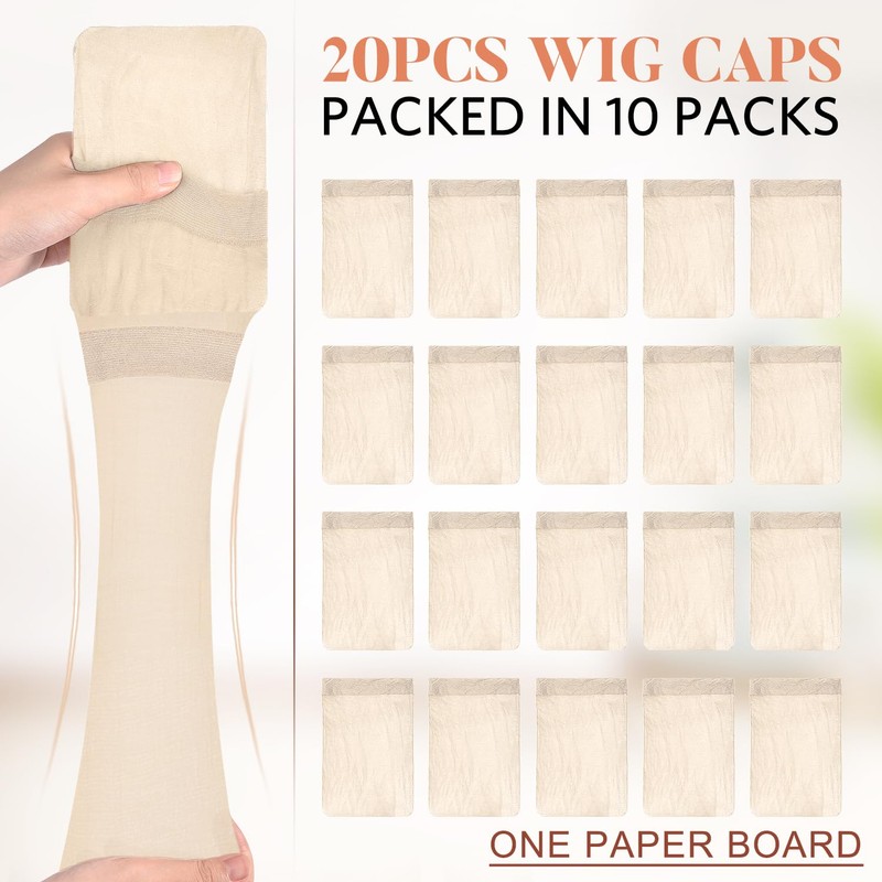 MORGLES 20 Pcs Wig Cap Beige, Stretchy Nylon Wig Caps