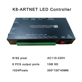 Addressable Led Controller, WS2811 WS2812 RGB Pixel Light, Madrix Artnet DMX Console Full Color Programmable 8 Ports 8192 Pixels RGB Light Control, Support Online Offline