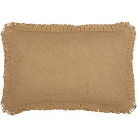 VHC Brands Burlap w Fringed Ruffle Collection 100% Cotton Coordinating Farmhouse Bedding Throw Decorative Accent Cushion Pillow Asstd Sizes, Colors