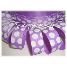 5 YARD SALE 7/8 ORCHID WHITE CLASSIC JUMBO DOTS EASTER GROSGRAIN RIBBON