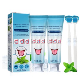 Tongue Cleaner Gel with Tongue Brush, 2PCS Tongue Cleaning Gel Set, Easy to Use Tongue Scraper & Cleaning Gel Kit for Fresh Breath