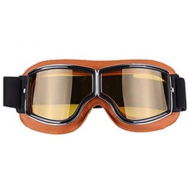Riloer Motorcycle Goggles, Windproof Outdoor Sports Motorcycle Vintage Pilot Goggles, Used for Motorcycle Off-Road Riding Mountaineering Work Protection, Brown Frame and Yellow Lenses