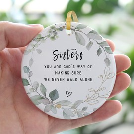 Always Soul Sister Christmas Ornaments for Sisters 2024, Sister Ornaments for Christmas Tree,Big Sisters Forever Xmas Ornament Round Ceramic Ornament Keepsake with Gift Box,Greeting Cards