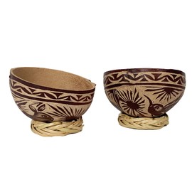 The Curated Pantry Mezcal Jicaras (Small, Shot Glass Size) - Holds 2-3 Ounces - Hand-carved from Mexico with Natural Fiber Base (Brown, 2)