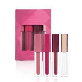 Set de Labiales Líquidos 4 Piezas con Acabado Brillante, Perlado, Fácil de Aplicar, Larga Duración, Impermeables y que No Manchan Vasos, Kit de Maquillaje Diario (A)