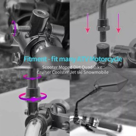 Dreamizer Motorcycle Rearview Mirrors + 7/8" Clamps For Yamaha Grizzly 700 660 550 450 ATV