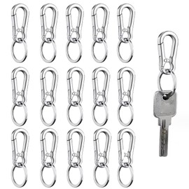 Spldsun Pack of 15 key ring carabiner, car key ring, carabiner hook with swivel, can be hung on a backpack for everyday use