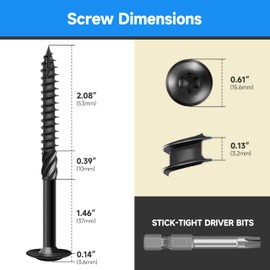 Marysino Lag Screws, #14 x 4 Inch Wood Screws, 50Pcs Construction Screw, Heavy Duty Self Driiling Structural Screws, Black Anti-Rust Coated Exterior Wood/Lag/Timber Screws, Torx/Star Drive Lag Bolts