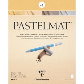 Clairefontaine - Ref 96017C - Pastelmat Pastel Card Pad No.1 (12 Sheets) - 360gsm Card - 24 x 30cm - Assorted Colours - Specially Formulated For Use With Pastels