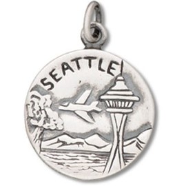 Sterling Silver Womens 16" 1mm Box Chain City Of Seattle City Of Goodwill Two Sided Pendant Necklace