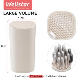 Universal Knife Block Holder for Kitchen, WELLSTAR Knife Stand without Knives, Safe Space Saver Large Volume Stable Knife Storage with Scissors Slot, Detachable for Easy Cleaning – Off-White