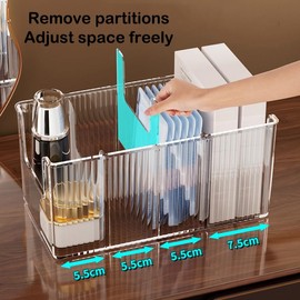 YIEZI 2 Pack Extra Thick Acrylic Makeup Organizer with Removable Dividers - Waterproof Bathroom Storage for Sheet Masks/Essences/Cosmetics, Clear Visible Design, Space-Saving Vanity Organizer