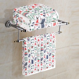 Quera 2 Pack Mahjong Gifts Hand Towels Chinoiserie Mah-jongg 100% Cotton Soft Absorbent Decorative Bathroom Towels Set for Kitchen, Bathroom,Gifts for Mah Jong Players Lovers, 13.7'' x 29.5''