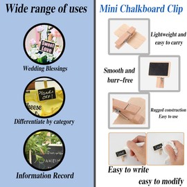 RHQFDM Wooden Mini Boards with Clip 50 Pieces Mini Chalkboard Wooden Square Chalkboard Small Wooden Boards for Labelling Wipe Clean Mini Board Wood for Price Tags, Photo Memo Boards, Party Labels