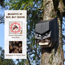 Caped Hero Bat House for Outdoors - Wooden Large Three Chamber Box Perfectly Designed to Attract Bats, Weather-Resistant (Black, 3 Chamber)