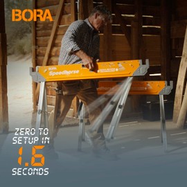 BORA Portamate Speedhorse Sawhorse - 45-in W x 30-in H Single Piece Table Stand with Folding Legs, Metal Top for 2x4, Heavy Duty Pro Bench Saw Horse for Woodworking, Carpenters, Contractors, PM-4500,Orange