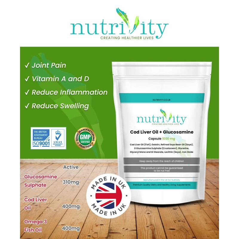 Cod Liver Oil + Gluco 1000mg Capsules Nutrivity UK for