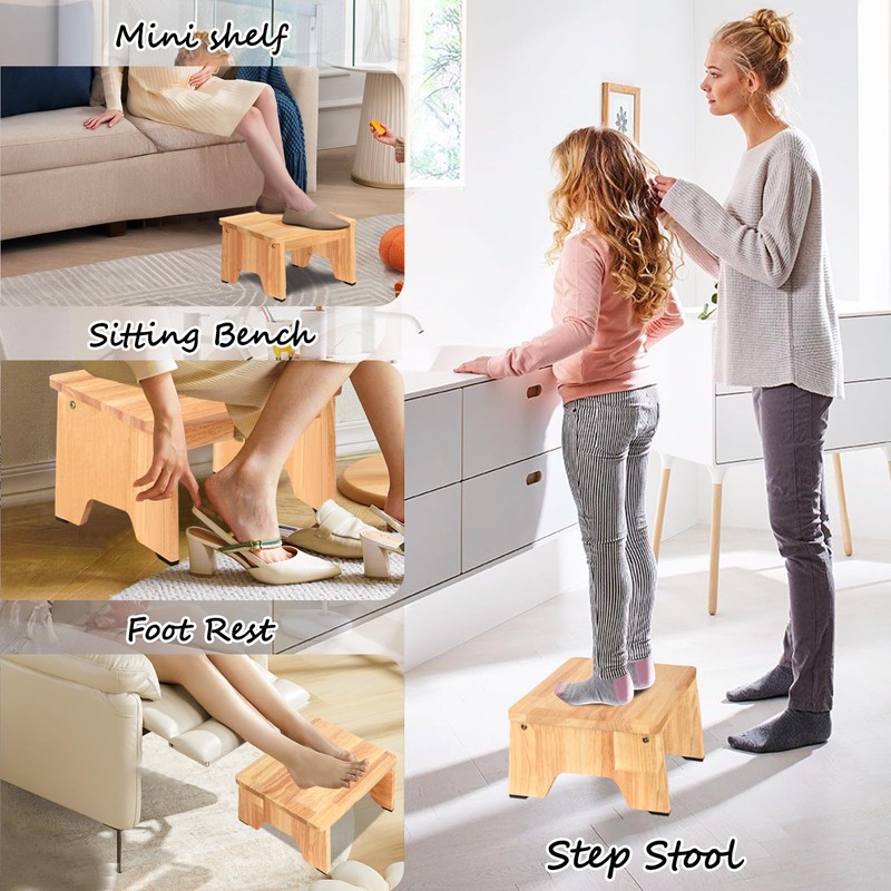 One Step Stool for Adults Seniors, 6.5" Heavy Duty Wooden