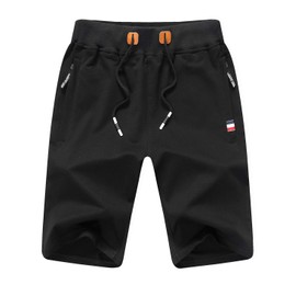 Tansozer Men's Cotton Sport Shorts with Zip - Black , size: s