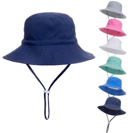 EMTSEB Baby Sun Hat Toddler Summer UPF 50+ Sun Protective Bucket Hat Wide Brim Beach Hats for Baby Boys Girls 0-6 Years (0-6 Months) Navy