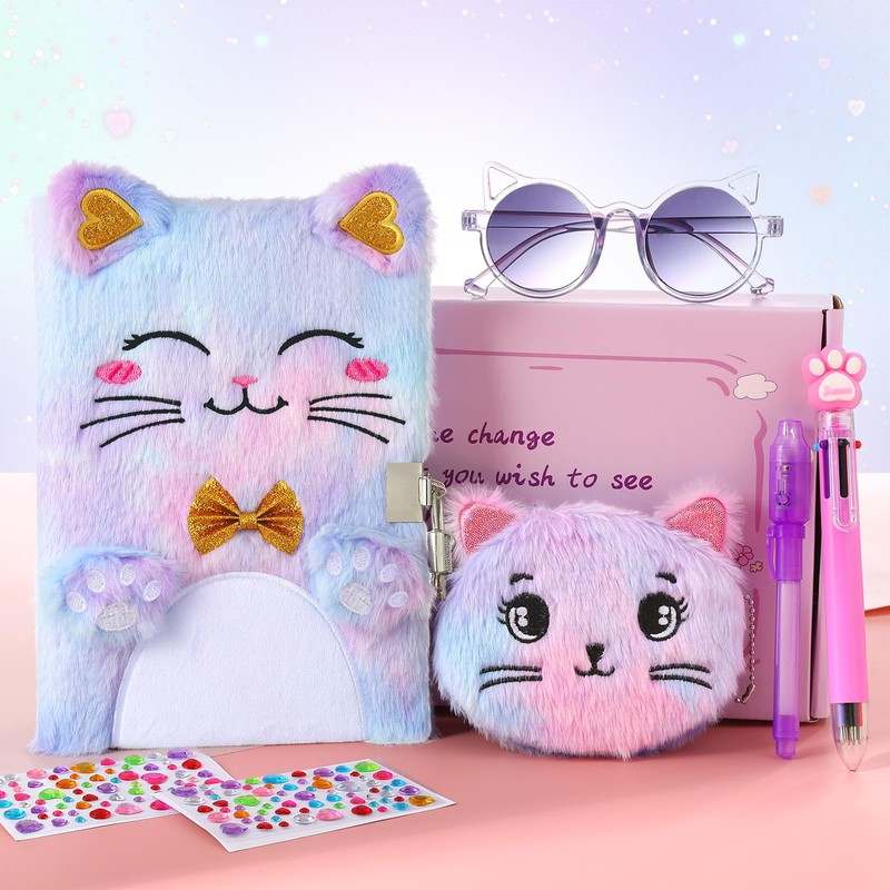 Sicbanna Cat Diary with Lock and Key, Gift for 6