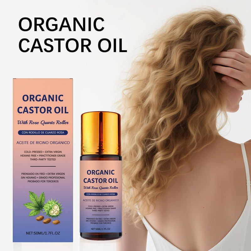 JISKG 2 Pcs Organic Castor Oil with Rose Quartz Roller,