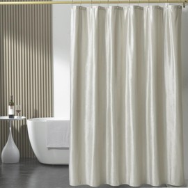 HYAWGE Off White Velvet Shower Curtains for Bathroom,260 GSM Heavy Duty Fabric Luxury Shower Curtain with Hooks, Thicken, Washable, Waterproof for Hotels, Bathtubs, 72 x 72 inches