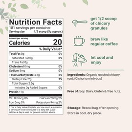 Organic French Chicory Root, 2lbs | Roasted Chicory Granule | Brews like Regular Coffee | Caffeine Free Coffee Substitute | Rich in Prebiotic Fiber | Non-GMO