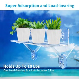 12-Inch Window Boxes Sill Planter Suction Cup Holder, 5-Inch Extra Wide Window Sill Extender, with Load Bearing Bracket for Herbs, Succulents, Clear Acrylic Indoor Plant Stand