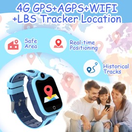 Children's Smartwatch 4G Smartwatch with GPS and Phone, IP68 Waterproof GPS Watch Children with SOS Video Call Voice Chat School Mode Game Alarm Clock Children's Watch Gift for Girls and Boys 3-14