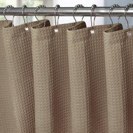 Waffle Weave Shower Curtain with Stainless Steel Hooks - 230 GSM Heavy Duty Fabric Bath Curtains, Hotel Luxury Quality, Water Resistant, Machine Washable, Weighted Hem, 72 x 72 Inches (Khaki)