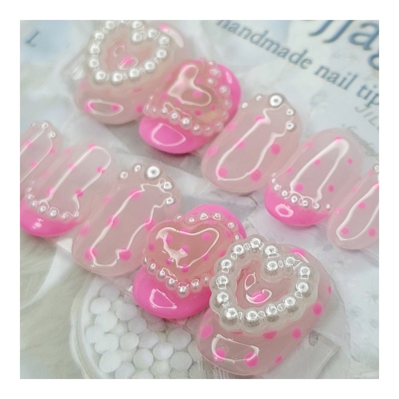 Pearl dot handmade nail tips - Square S / 진주