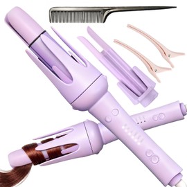 VELOZ Professional Automatic Curling Iron for Long Hair, Rotating Curling Iron 1 Inch & 1.25 Inch, Automatic Hair Curler for Travel, Dual Voltage, 3 Heat Settings, Beach Waves Tangle-Free, Purple