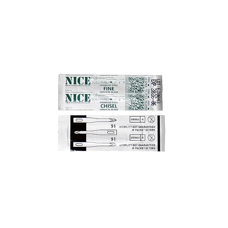 25 x NICE FINE 91 Sterile Stainless Steel Chisel Blades