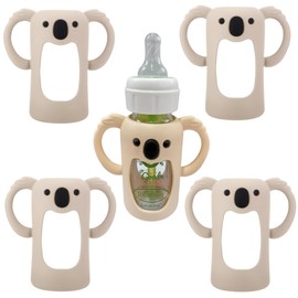 Frezonika 4 Pcs Silicone Sleeve Compatible with Dr. Brown Narrow Glass Baby Bottle 4 OZ/120 mL, Cute Koalas Shape Drop Protection Sleeves with Silicone Handles (4 Beige, 4 Ounce)