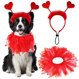 GOYOSWA Dog Valentines Outfit, Dog Heart Glitter Headband Dog Collar with Heart Oranments Dog Valentine Clothes Costumes for Small Medium Large Dogs